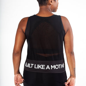 Black mesh back "Built Like A Mother" Maternity activewear and postpartum tank