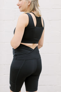 Black Maternity activewear Nursing bra with high rise neck line and removable nursing clips 