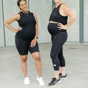 Black high neck ribbed maternity activewear and postpartum workout tank