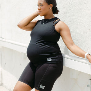 Black high neck ribbed maternity activewear and postpartum workout tank