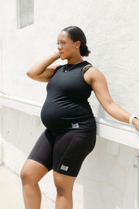 Black high neck ribbed maternity activewear and postpartum workout tank