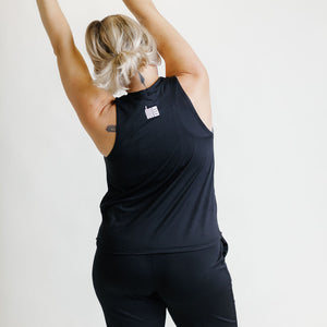 soft black postpartum maternity activewear and pajama sleep set with joggers and matching tank