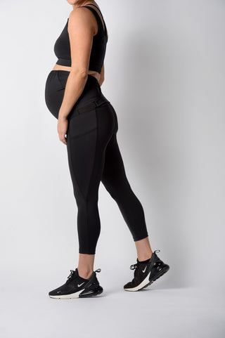 Black adjustable cropped maternity activewear leggings 