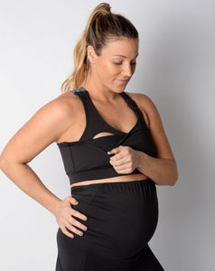 Black everyday maternity nursing sports bra with removable clips