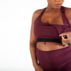 Fig crocodile maternity activewear t-strap nursing sports bra with sewn in nursing clips