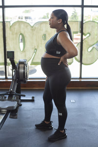 Black Maternity Activewear Nursing Sports Bra with a breathable mesh back and removable clips for nursing