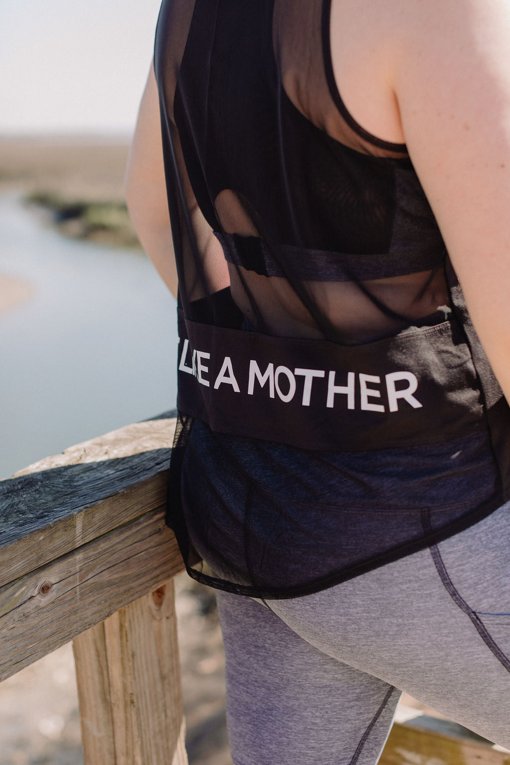 Black mesh back "Built Like A Mother" Maternity activewear and postpartum tank