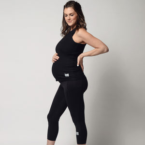 Black high neck ribbed maternity activewear and postpartum workout tank