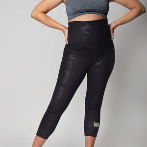 Seamless and Smooth, Black Camo Fabric, Crop Length Legging With A 10” Maternity Panel Maternity Activewear leggings