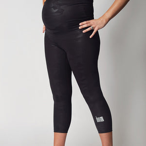 Seamless and Smooth, Black Camo Fabric, Crop Length Legging With A 10” Maternity Panel Maternity Activewear leggings