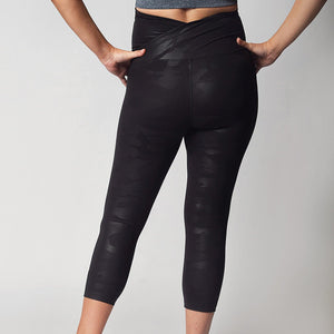 Seamless and Smooth, Black Camo Fabric, Crop Length Legging With A 10” Maternity Panel Maternity Activewear leggings