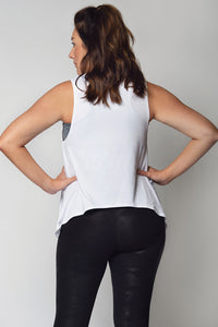 Lightweight White Maternity Activewear and Postpartum Tank with Black Built Like A Mother Lettering
