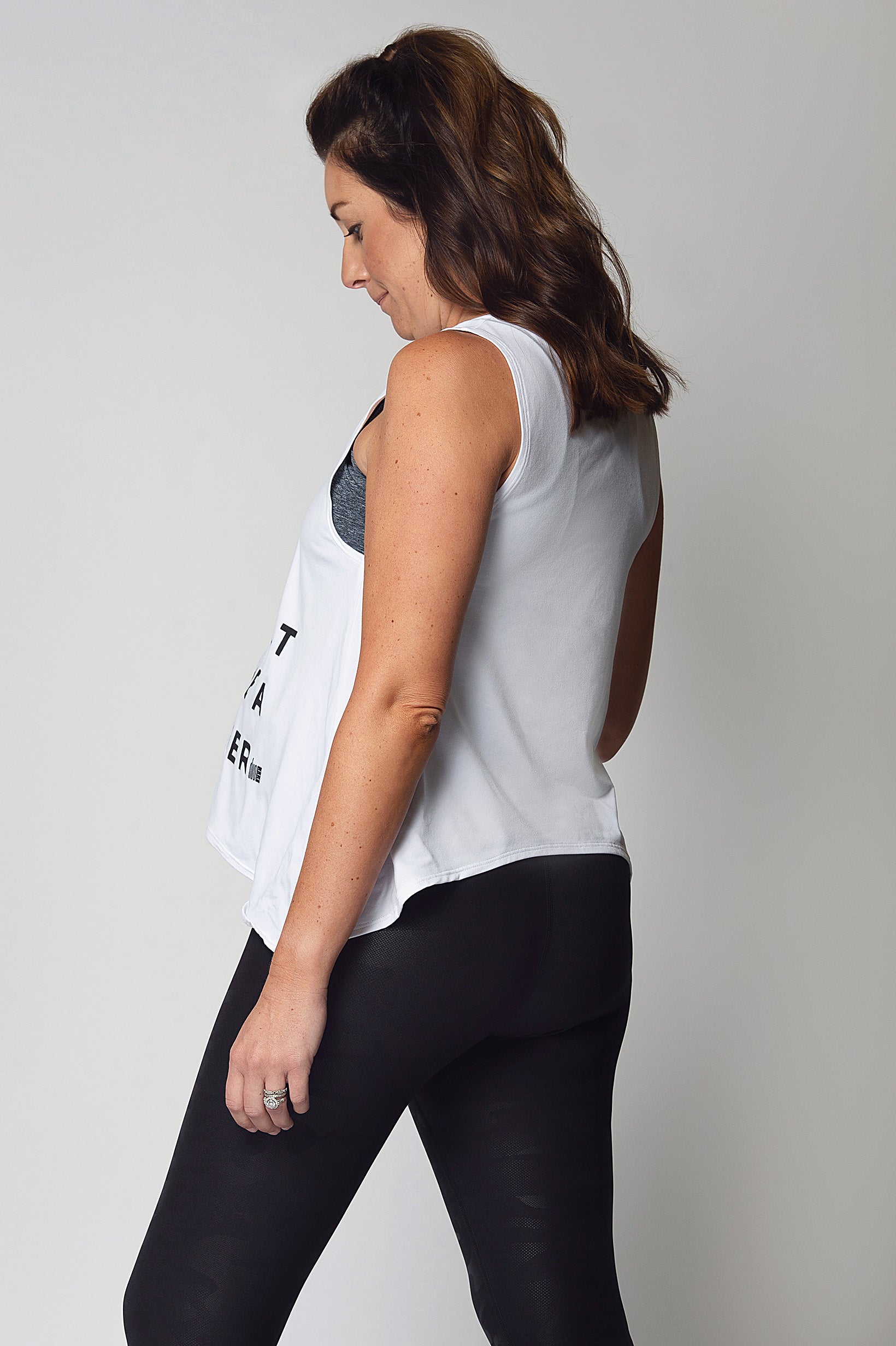 Lightweight White Maternity Activewear and Postpartum Tank with Black Built Like A Mother Lettering