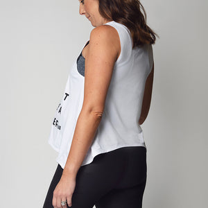 Lightweight White Maternity Activewear and Postpartum Tank with Black Built Like A Mother Lettering